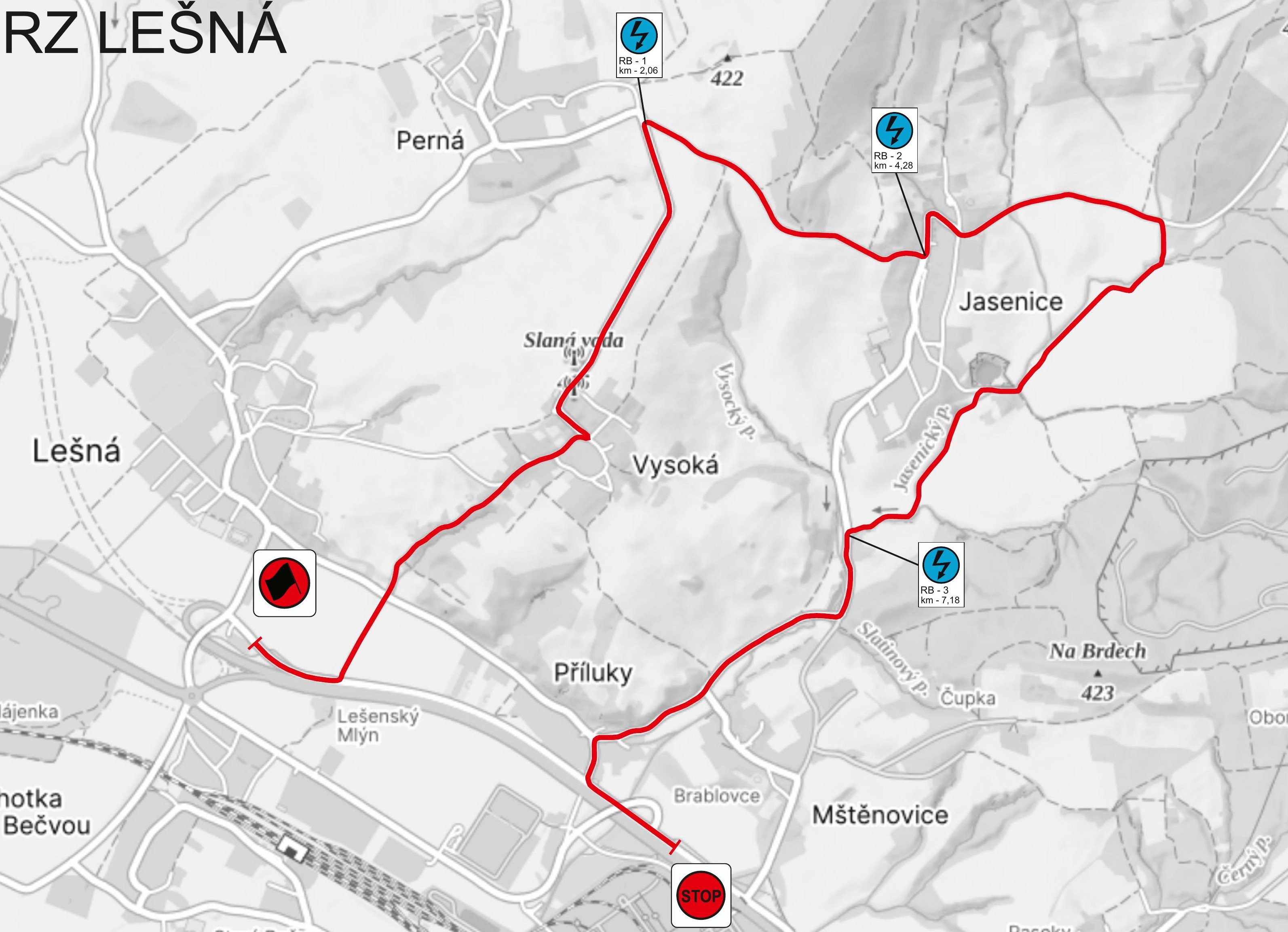 Mapa RB - RZ Lešná
